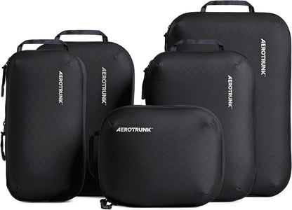 Ultralight Compression Packing Cubes - Lightweight Travel Organizers for Suitcases and Luggage (Black)