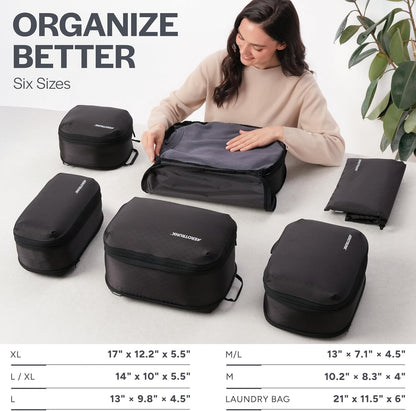 Ultralight Compression Packing Cubes - Lightweight Travel Organizers for Suitcases and Luggage (Black)