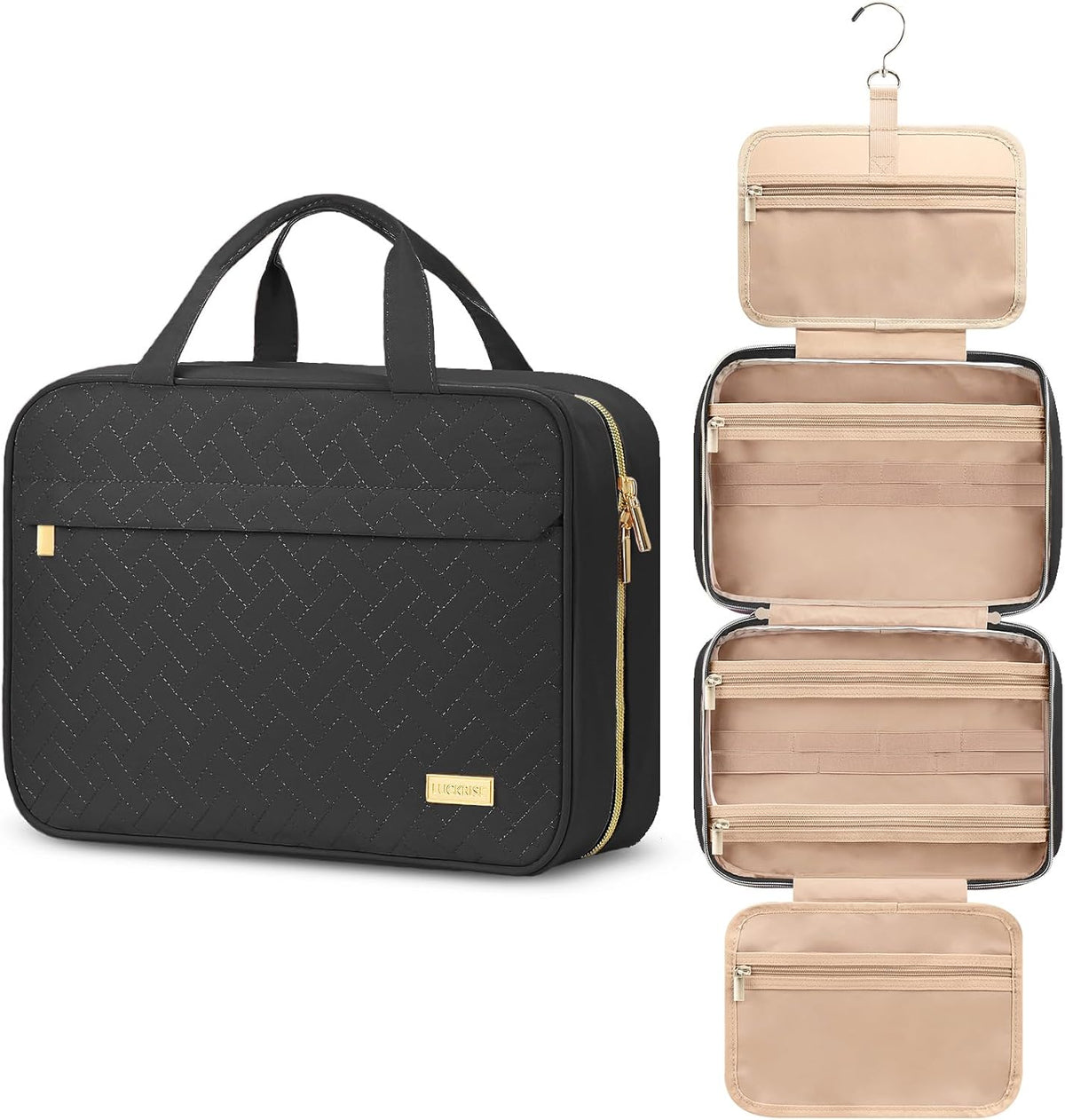 Hanging Travel Toiletry Bag, Large Capacity Cosmetic Organizer for Full-size Bottle with 4 Compartment for Daily Use