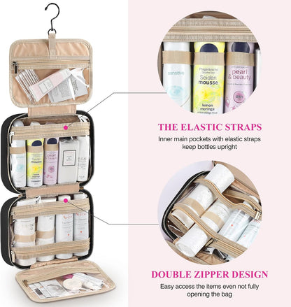 Hanging Travel Toiletry Bag, Large Capacity Cosmetic Organizer for Full-size Bottle with 4 Compartment for Daily Use