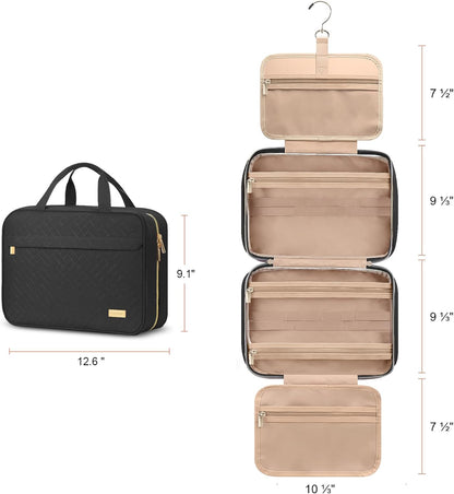 Hanging Travel Toiletry Bag, Large Capacity Cosmetic Organizer for Full-size Bottle with 4 Compartment for Daily Use