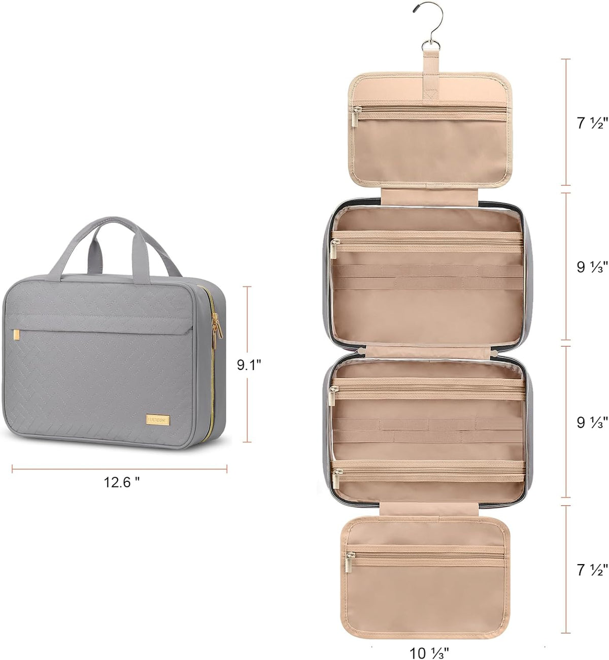 Hanging Travel Toiletry Bag, Large Capacity Cosmetic Organizer for Full-size Bottle with 4 Compartment for Daily Use