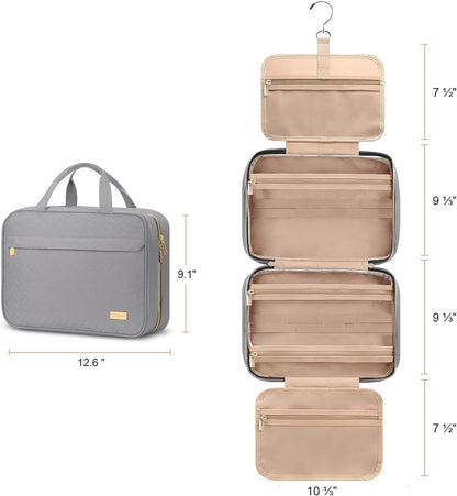 Hanging Travel Toiletry Bag, Large Capacity Cosmetic Organizer for Full-size Bottle with 4 Compartment for Daily Use