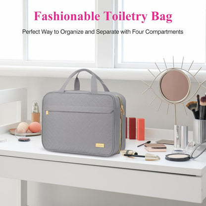 Hanging Travel Toiletry Bag, Large Capacity Cosmetic Organizer for Full-size Bottle with 4 Compartment for Daily Use
