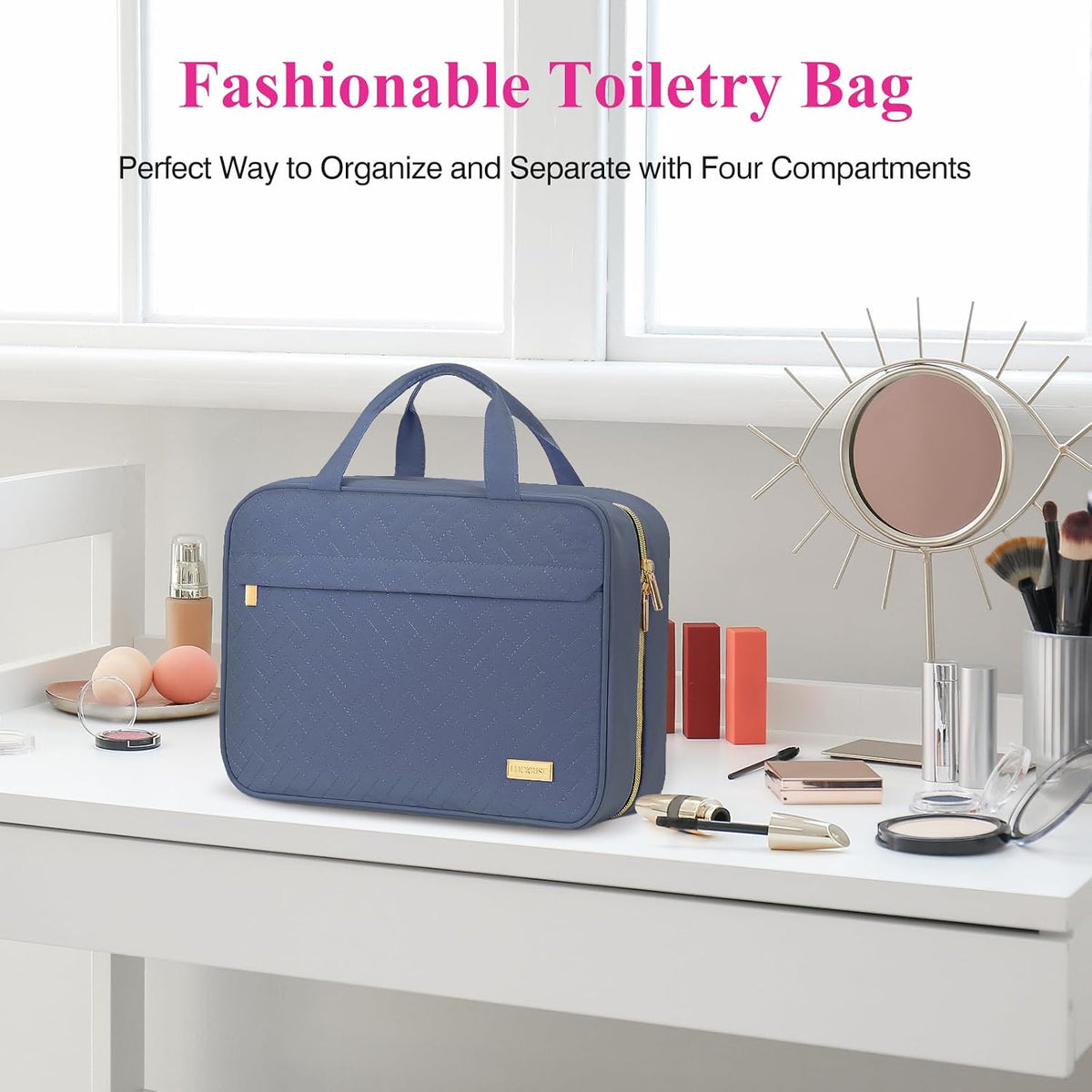 Hanging Travel Toiletry Bag, Large Capacity Cosmetic Organizer for Full-size Bottle with 4 Compartment for Daily Use