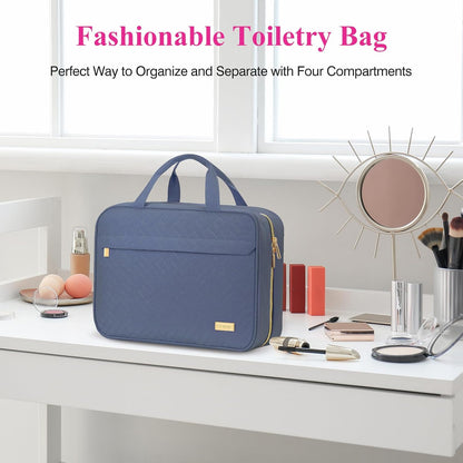 Hanging Travel Toiletry Bag, Large Capacity Cosmetic Organizer for Full-size Bottle with 4 Compartment for Daily Use