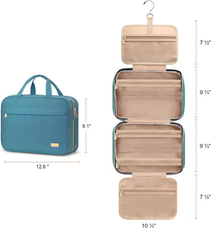 Hanging Travel Toiletry Bag, Large Capacity Cosmetic Organizer for Full-size Bottle with 4 Compartment for Daily Use