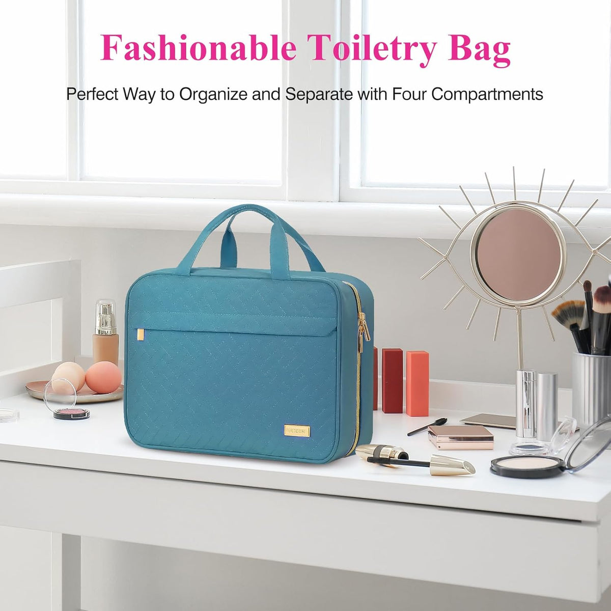 Hanging Travel Toiletry Bag, Large Capacity Cosmetic Organizer for Full-size Bottle with 4 Compartment for Daily Use