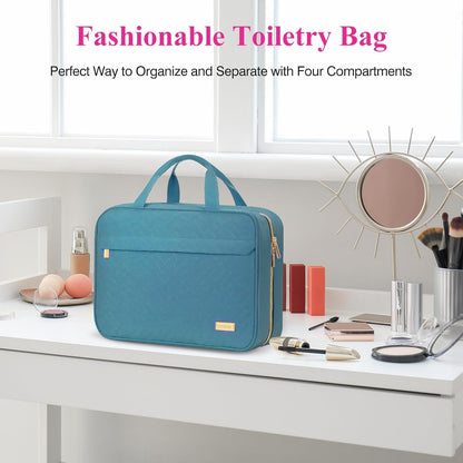 Hanging Travel Toiletry Bag, Large Capacity Cosmetic Organizer for Full-size Bottle with 4 Compartment for Daily Use