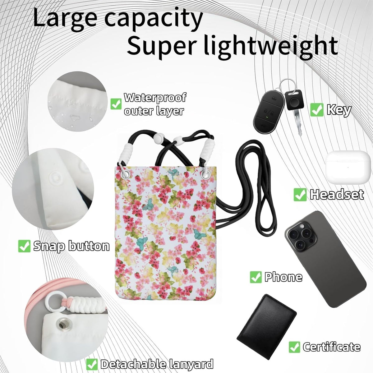 Crossbody Phone Bag | Equipped with Adjustable Detachable Strap, Ideal for Travel & Daily Commuting, Crossbody Bag for Men & Women