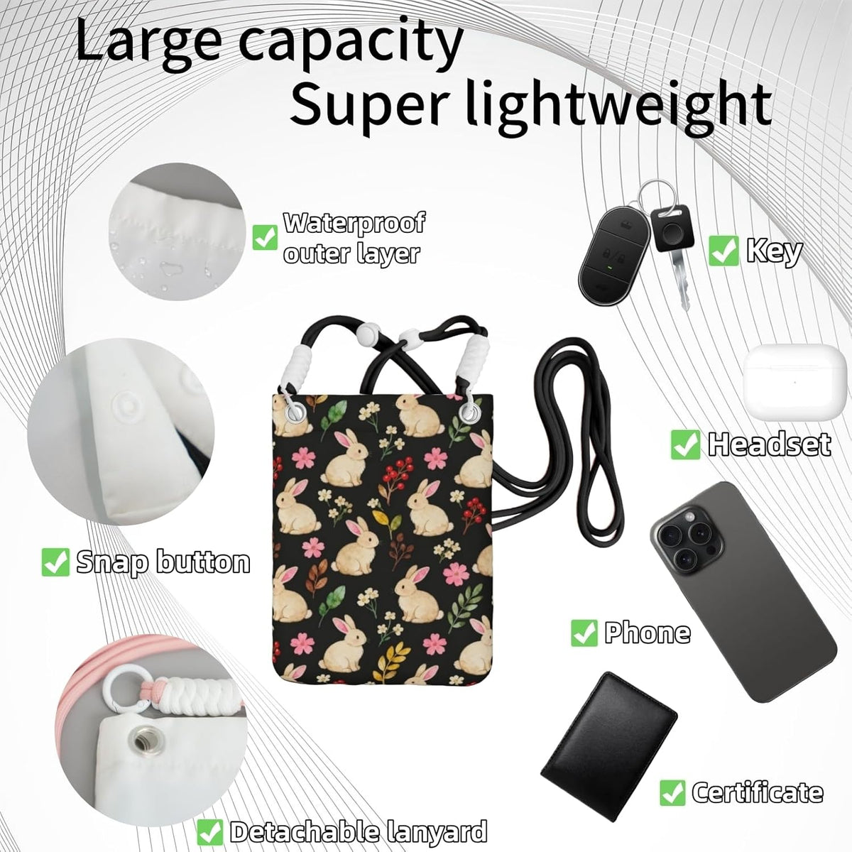 Crossbody Phone Bag | Equipped with Adjustable Detachable Strap, Ideal for Travel & Daily Commuting, Crossbody Bag for Men & Women
