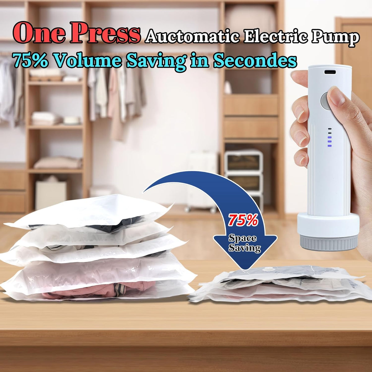 Vacuum Sealing Bags for Clothing Travel,Space Saver Vacuum Storage Bags with Air Pump,Compression Packing for Luggage and Clothes Travel (9 Combo Bags+Electric Pump)