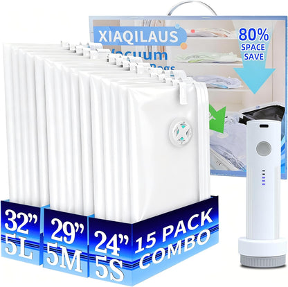 Vacuum Sealing Bags for Clothing Travel,Space Saver Vacuum Storage Bags with Air Pump,Compression Packing for Luggage and Clothes Travel (9 Combo Bags+Electric Pump)