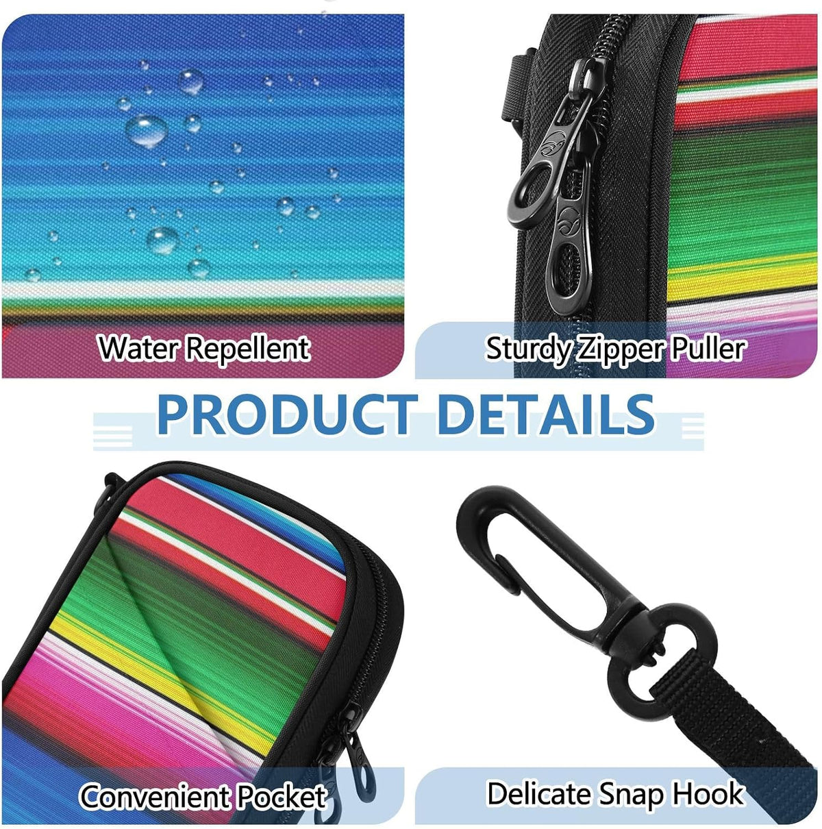 Travel Document Organizer 8.26×5.51×1.18 In | Water Resistant Oxford Pen Loop Multi-Way Carry for Men Women Outdoor Poncho Serape Stripe