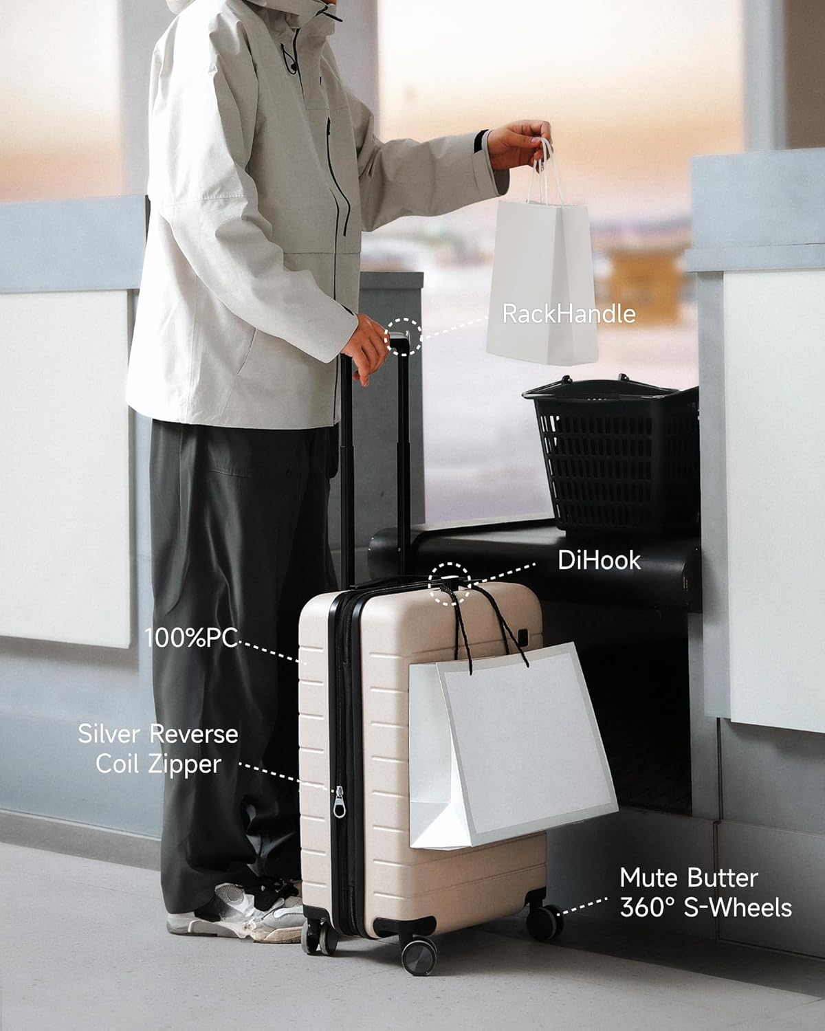 LUGGEX Carry On Luggage 22x14x9 Airline Approved,HUP3 Accelerate Access with DiHook, Handy Pouch, 20 inch Expandable Hard Shell Suitcases with Spinner Wheels (EX-Enhance,Nautical Blue,20 Inch,37L-41L)