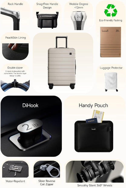 LUGGEX Carry On Luggage 22x14x9 Airline Approved,HUP3 Accelerate Access with DiHook, Handy Pouch, 20 inch Expandable Hard Shell Suitcases with Spinner Wheels (EX-Enhance,Nautical Blue,20 Inch,37L-41L)