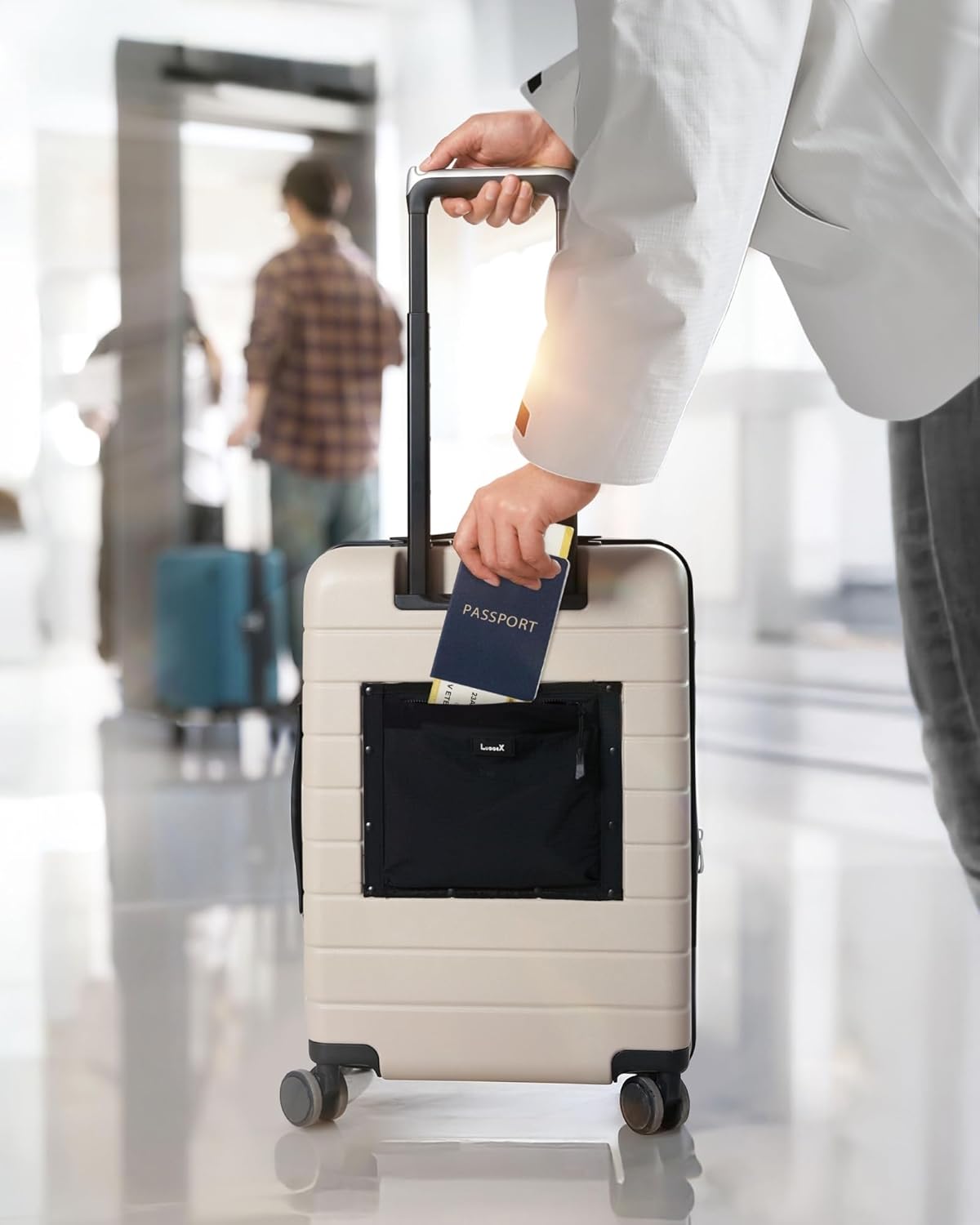 LUGGEX Carry On Luggage 22x14x9 Airline Approved,HUP3 Accelerate Access with DiHook, Handy Pouch, 20 inch Expandable Hard Shell Suitcases with Spinner Wheels (EX-Enhance,Nautical Blue,20 Inch,37L-41L)