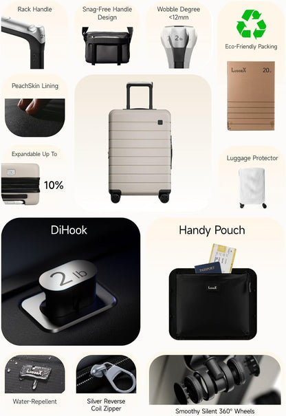 LUGGEX Carry On Luggage 22x14x9 Airline Approved,HUP3 Accelerate Access with DiHook, Handy Pouch, 20 inch Expandable Hard Shell Suitcases with Spinner Wheels (EX-Enhance,Nautical Blue,20 Inch,37L-41L)