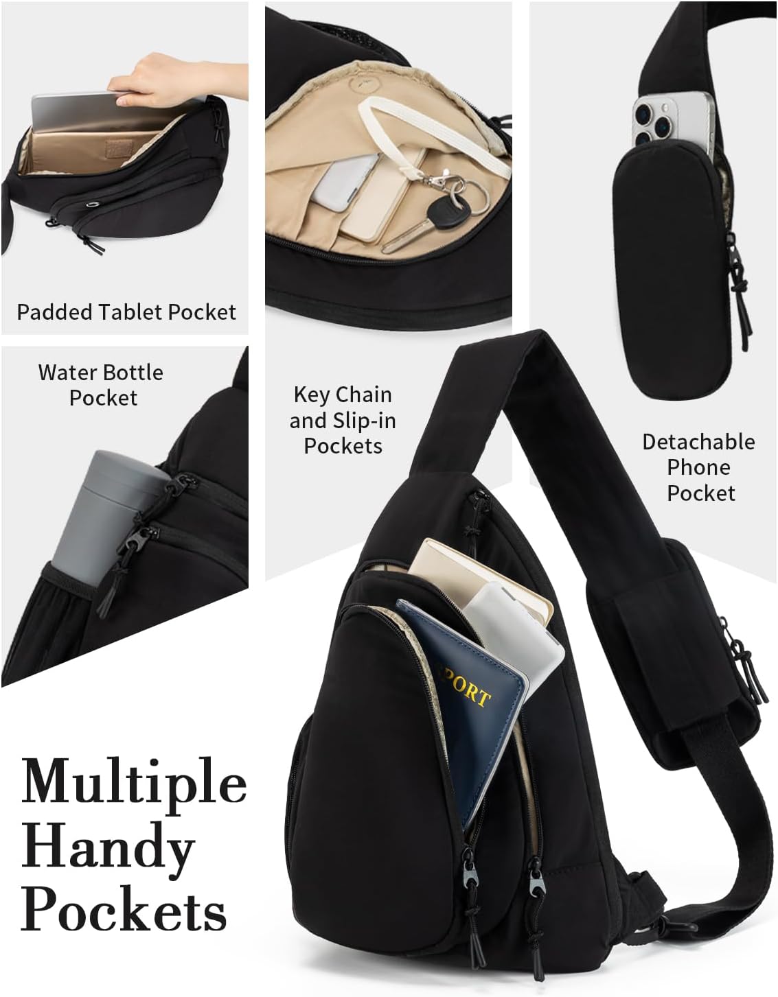 Sling Bag Crossbody Bags for Women with Anti-theft RFID Blocking Pocket | Water Bottle Holder, Adjustable Shoulder Strap, Phone Pocket, Cross Body Travel Purse, Sling Backpack, Tablet Compartment