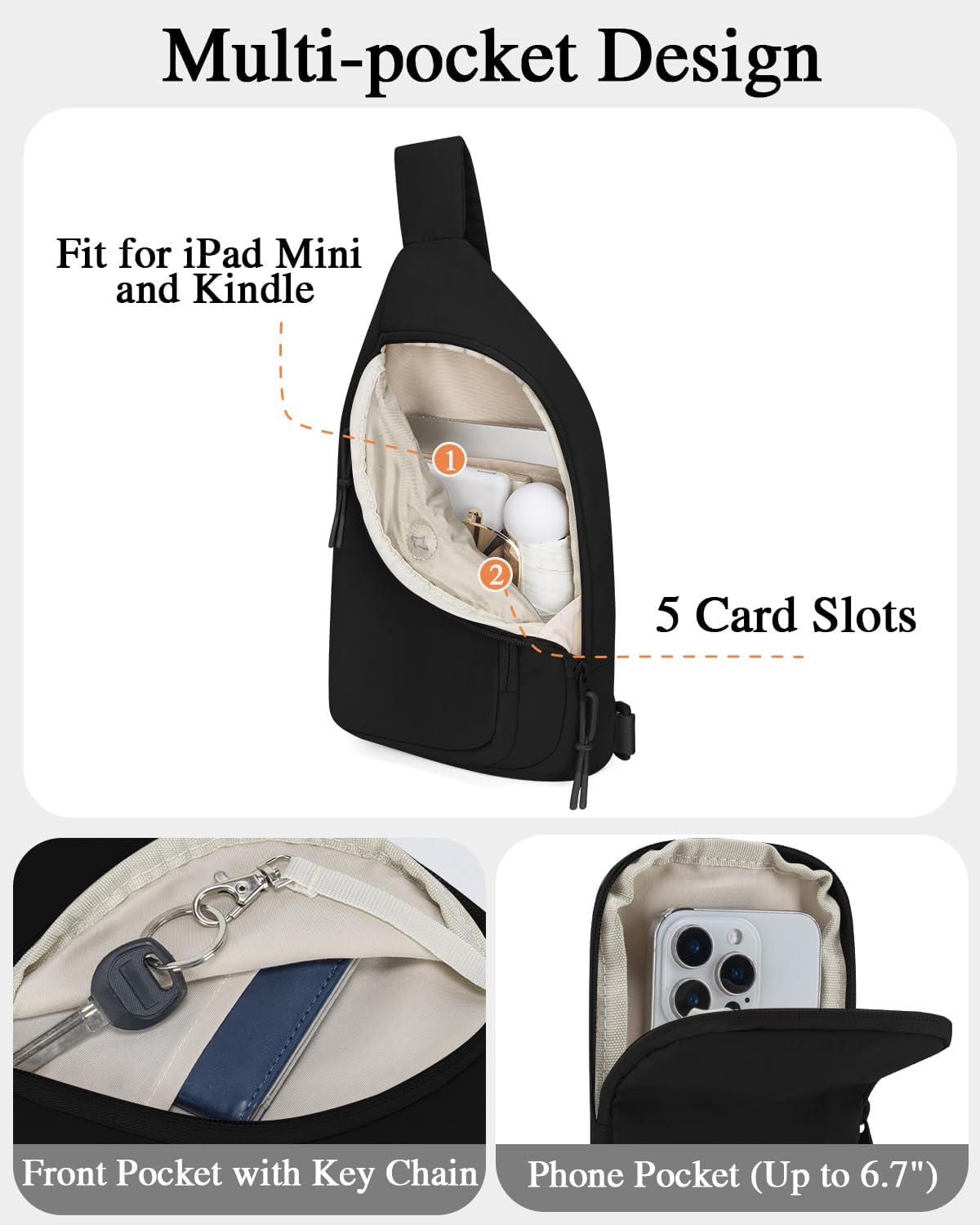 Sling Bag Crossbody Bags for Women with Anti-theft RFID Blocking Pocket | Water Bottle Holder, Adjustable Shoulder Strap, Phone Pocket, Cross Body Travel Purse, Sling Backpack, Tablet Compartment
