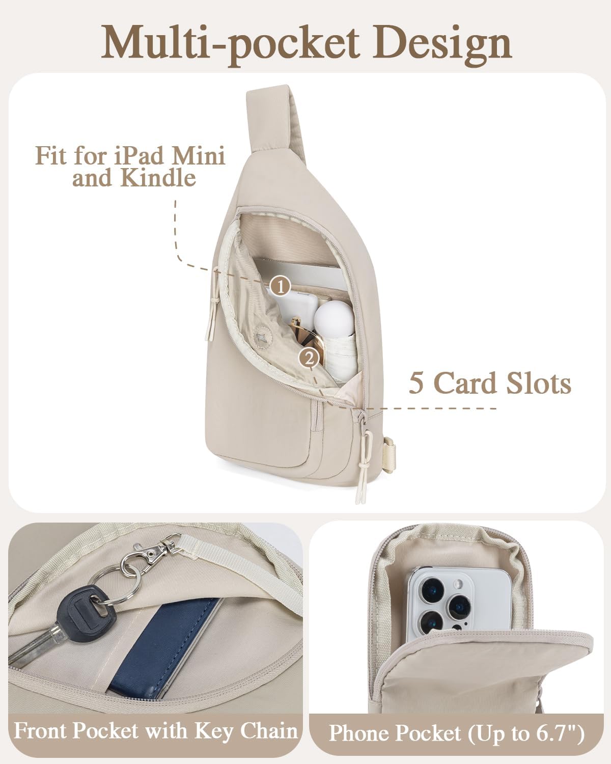 Sling Bag Crossbody Bags for Women with Anti-theft RFID Blocking Pocket | Water Bottle Holder, Adjustable Shoulder Strap, Phone Pocket, Cross Body Travel Purse, Sling Backpack, Tablet Compartment
