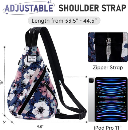 Water-Resistant Sling Bag for Women - Convertible Rope Chest Bag & Casual Daypack, Lightweight Crossbody Backpack for Travel, Cycling, Paisley Colorful