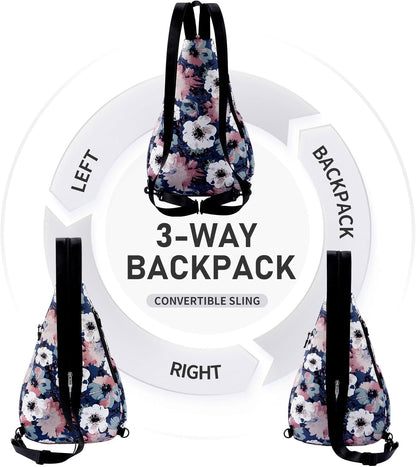 Water-Resistant Sling Bag for Women - Convertible Rope Chest Bag & Casual Daypack, Lightweight Crossbody Backpack for Travel, Cycling, Paisley Colorful