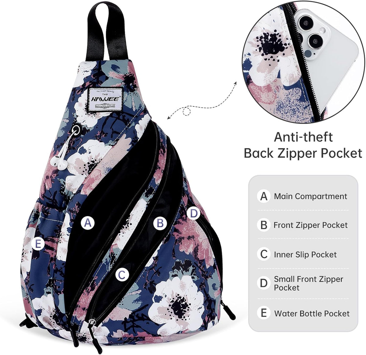 Water-Resistant Sling Bag for Women - Convertible Rope Chest Bag & Casual Daypack, Lightweight Crossbody Backpack for Travel, Cycling, Paisley Colorful