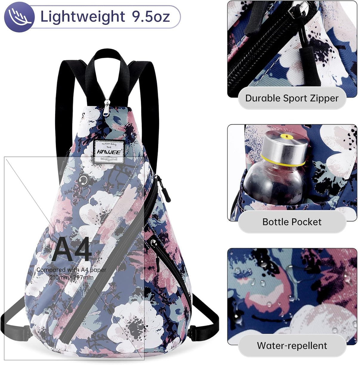 Water-Resistant Sling Bag for Women - Convertible Rope Chest Bag & Casual Daypack, Lightweight Crossbody Backpack for Travel, Cycling, Paisley Colorful