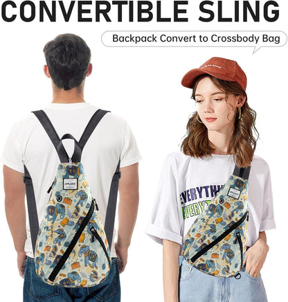 Water-Resistant Sling Bag for Women - Convertible Rope Chest Bag & Casual Daypack, Lightweight Crossbody Backpack for Travel, Cycling, Paisley Colorful