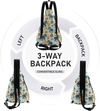 Water-Resistant Sling Bag for Women - Convertible Rope Chest Bag & Casual Daypack, Lightweight Crossbody Backpack for Travel, Cycling, Paisley Colorful