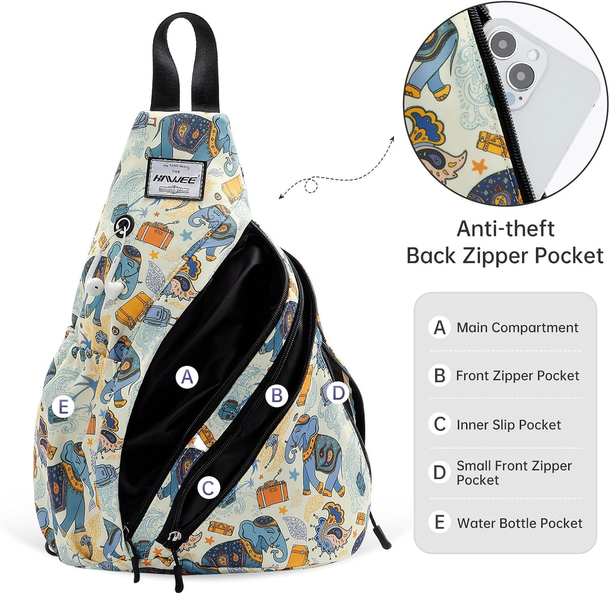 Water-Resistant Sling Bag for Women - Convertible Rope Chest Bag & Casual Daypack, Lightweight Crossbody Backpack for Travel, Cycling, Paisley Colorful