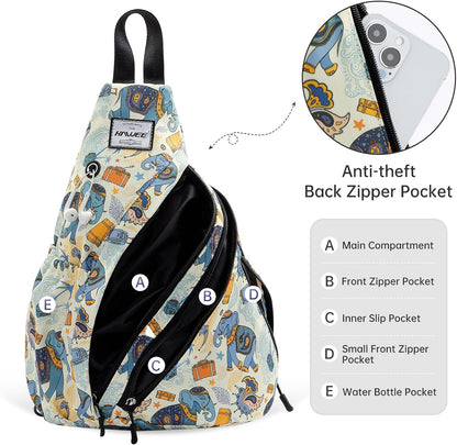 Water-Resistant Sling Bag for Women - Convertible Rope Chest Bag & Casual Daypack, Lightweight Crossbody Backpack for Travel, Cycling, Paisley Colorful