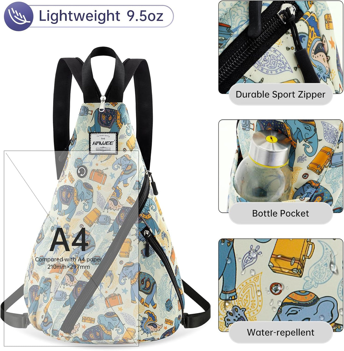 Water-Resistant Sling Bag for Women - Convertible Rope Chest Bag & Casual Daypack, Lightweight Crossbody Backpack for Travel, Cycling, Paisley Colorful