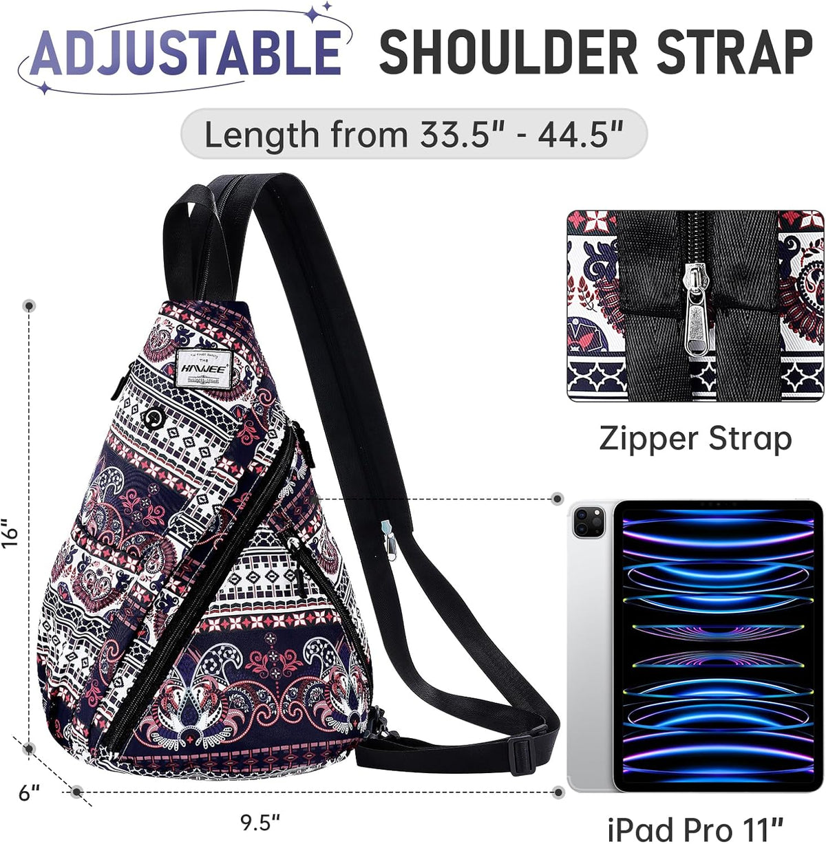 Water-Resistant Sling Bag for Women - Convertible Rope Chest Bag & Casual Daypack, Lightweight Crossbody Backpack for Travel, Cycling, Paisley Colorful