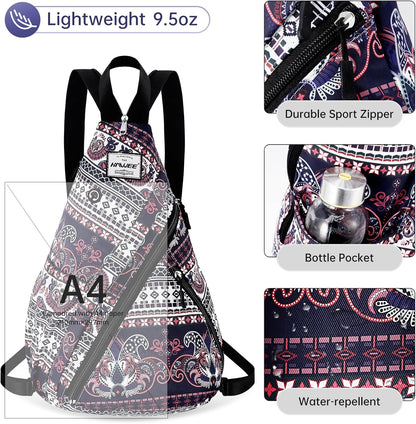 Water-Resistant Sling Bag for Women - Convertible Rope Chest Bag & Casual Daypack, Lightweight Crossbody Backpack for Travel, Cycling, Paisley Colorful