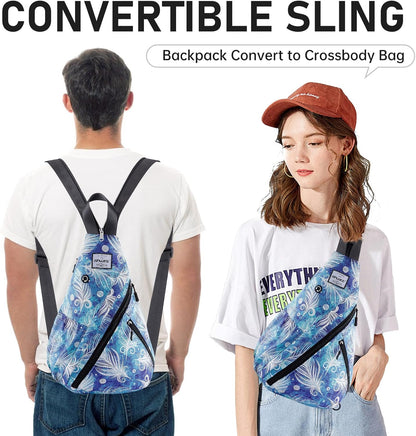 Water-Resistant Sling Bag for Women - Convertible Rope Chest Bag & Casual Daypack, Lightweight Crossbody Backpack for Travel, Cycling, Paisley Colorful