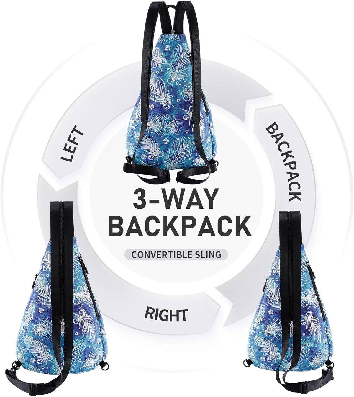 Water-Resistant Sling Bag for Women - Convertible Rope Chest Bag & Casual Daypack, Lightweight Crossbody Backpack for Travel, Cycling, Paisley Colorful