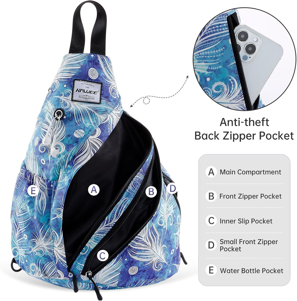 Water-Resistant Sling Bag for Women - Convertible Rope Chest Bag & Casual Daypack, Lightweight Crossbody Backpack for Travel, Cycling, Paisley Colorful