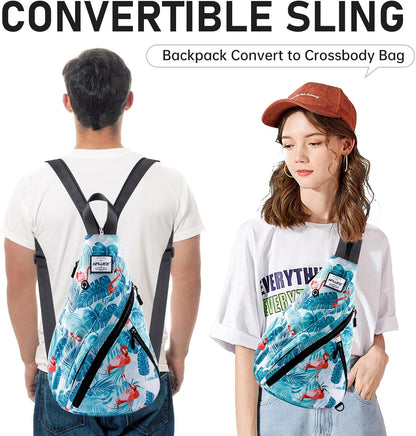 Water-Resistant Sling Bag for Women - Convertible Rope Chest Bag & Casual Daypack, Lightweight Crossbody Backpack for Travel, Cycling, Paisley Colorful