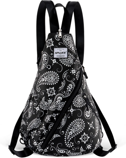 Water-Resistant Sling Bag for Women - Convertible Rope Chest Bag & Casual Daypack, Lightweight Crossbody Backpack for Travel, Cycling, Paisley Colorful