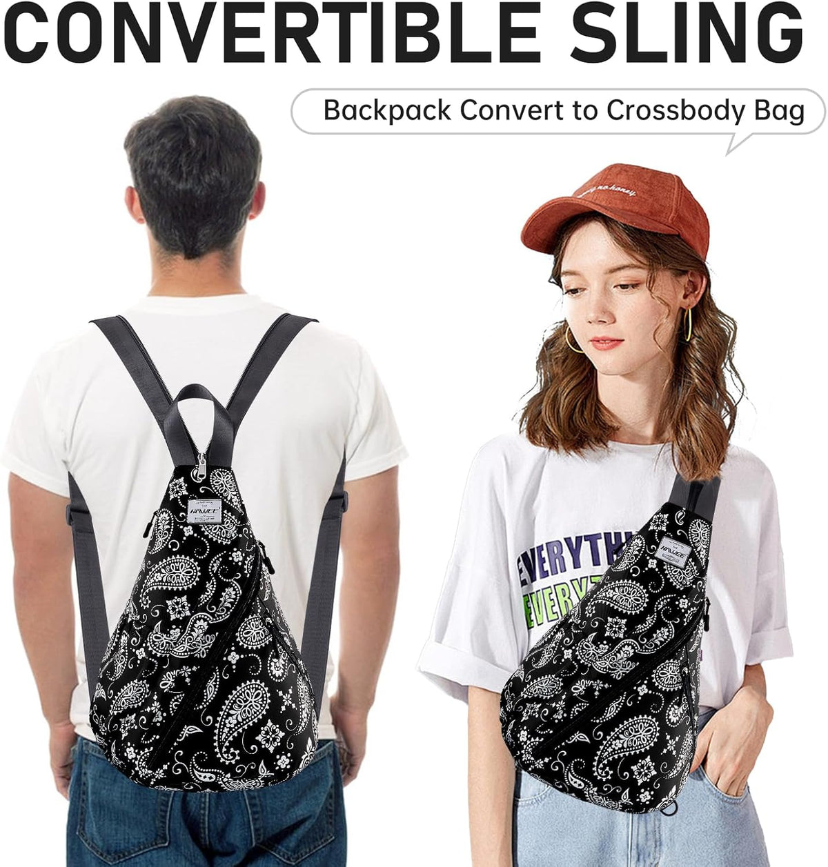 Water-Resistant Sling Bag for Women - Convertible Rope Chest Bag & Casual Daypack, Lightweight Crossbody Backpack for Travel, Cycling, Paisley Colorful