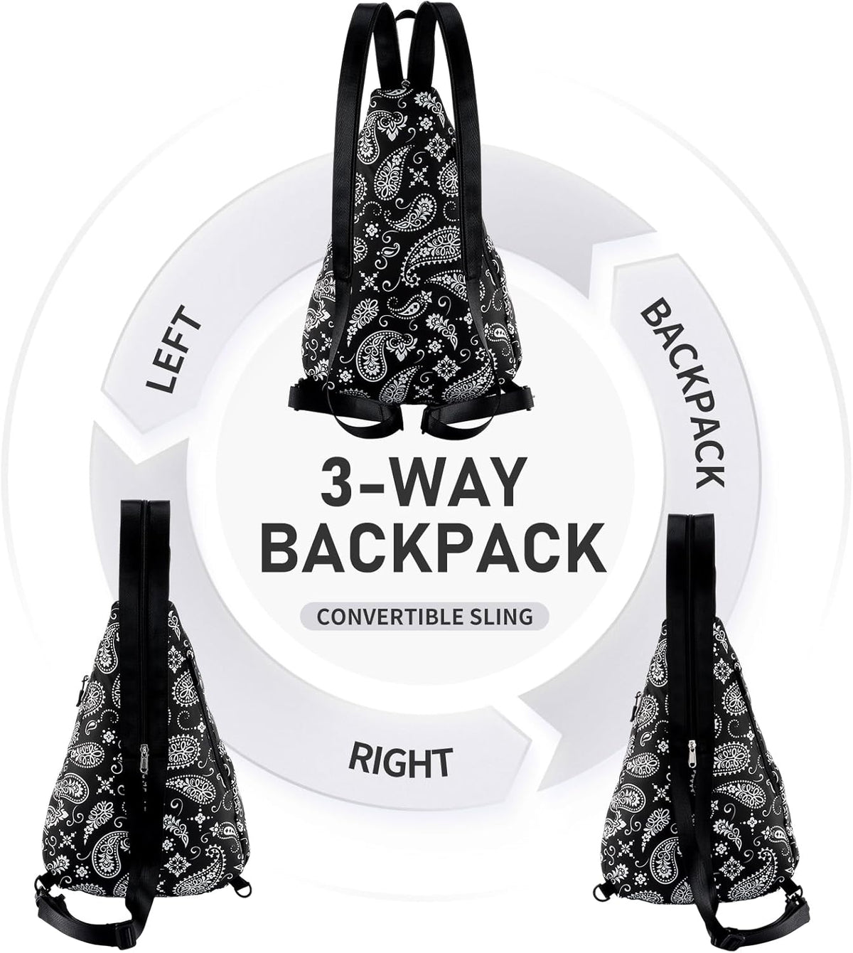 Water-Resistant Sling Bag for Women - Convertible Rope Chest Bag & Casual Daypack, Lightweight Crossbody Backpack for Travel, Cycling, Paisley Colorful