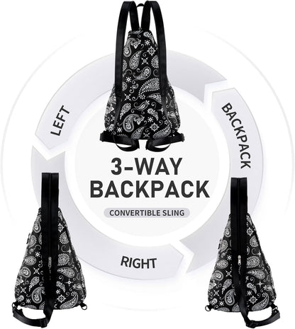 Water-Resistant Sling Bag for Women - Convertible Rope Chest Bag & Casual Daypack, Lightweight Crossbody Backpack for Travel, Cycling, Paisley Colorful