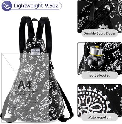 Water-Resistant Sling Bag for Women - Convertible Rope Chest Bag & Casual Daypack, Lightweight Crossbody Backpack for Travel, Cycling, Paisley Colorful