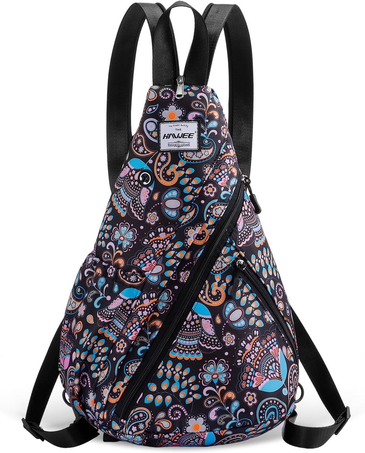 Water-Resistant Sling Bag for Women - Convertible Rope Chest Bag & Casual Daypack, Lightweight Crossbody Backpack for Travel, Cycling, Paisley Colorful