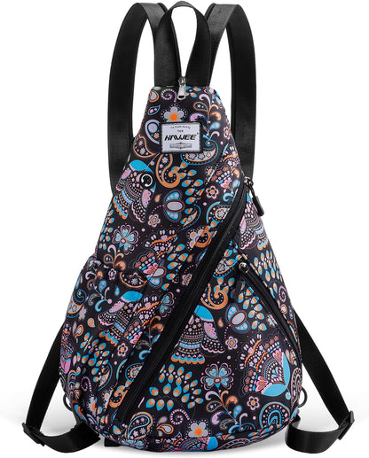 Water-Resistant Sling Bag for Women - Convertible Rope Chest Bag & Casual Daypack, Lightweight Crossbody Backpack for Travel, Cycling, Paisley Colorful