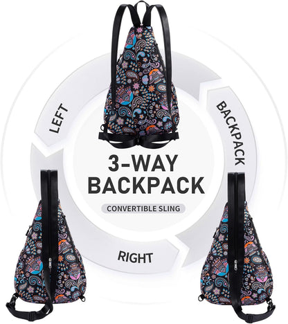 Water-Resistant Sling Bag for Women - Convertible Rope Chest Bag & Casual Daypack, Lightweight Crossbody Backpack for Travel, Cycling, Paisley Colorful