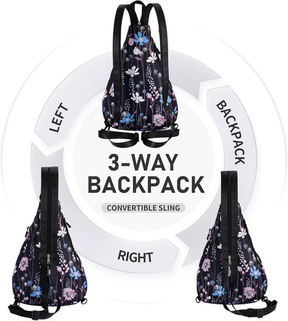 Water-Resistant Sling Bag for Women - Convertible Rope Chest Bag & Casual Daypack, Lightweight Crossbody Backpack for Travel, Cycling, Paisley Colorful