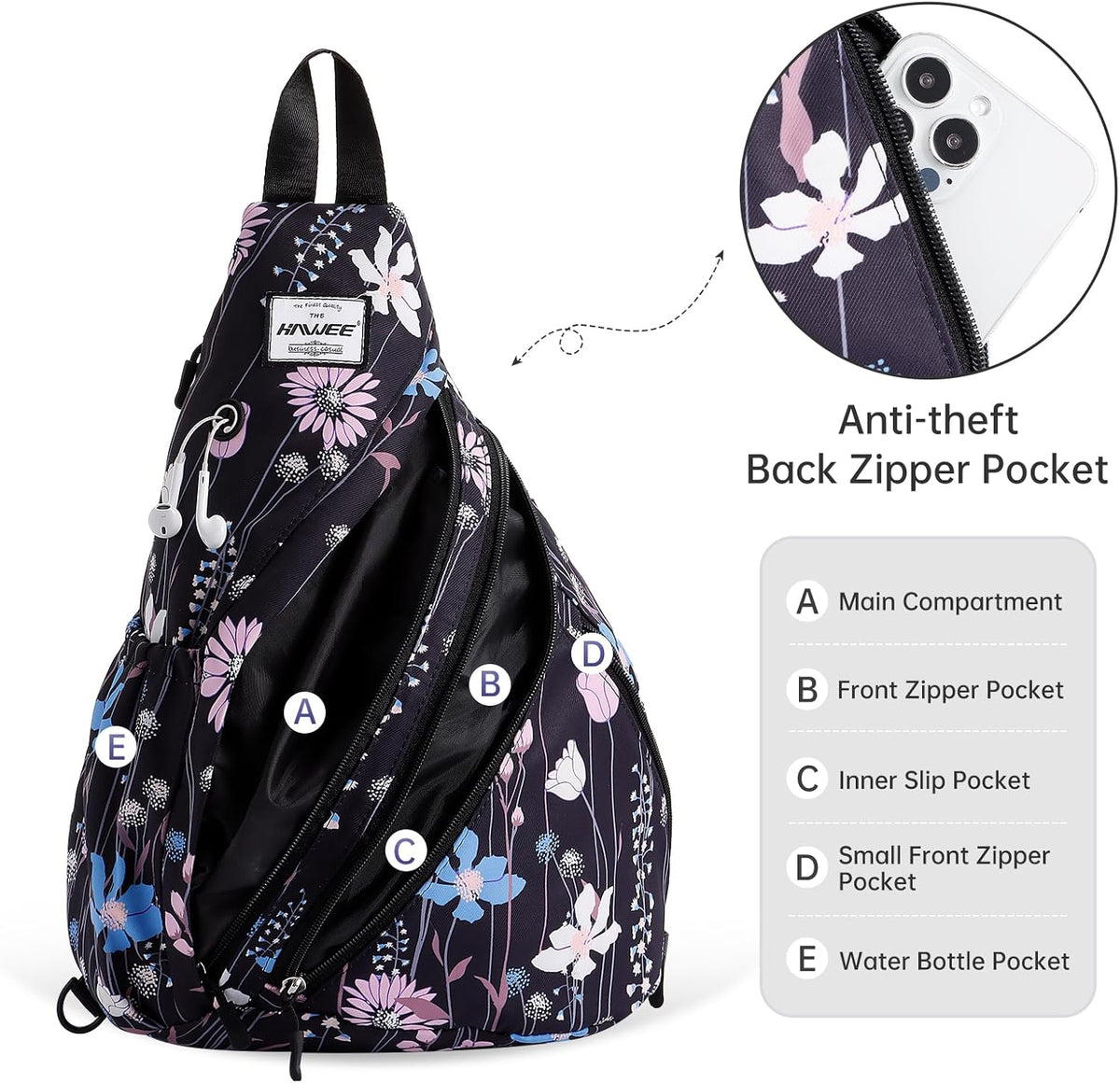 Water-Resistant Sling Bag for Women - Convertible Rope Chest Bag & Casual Daypack, Lightweight Crossbody Backpack for Travel, Cycling, Paisley Colorful